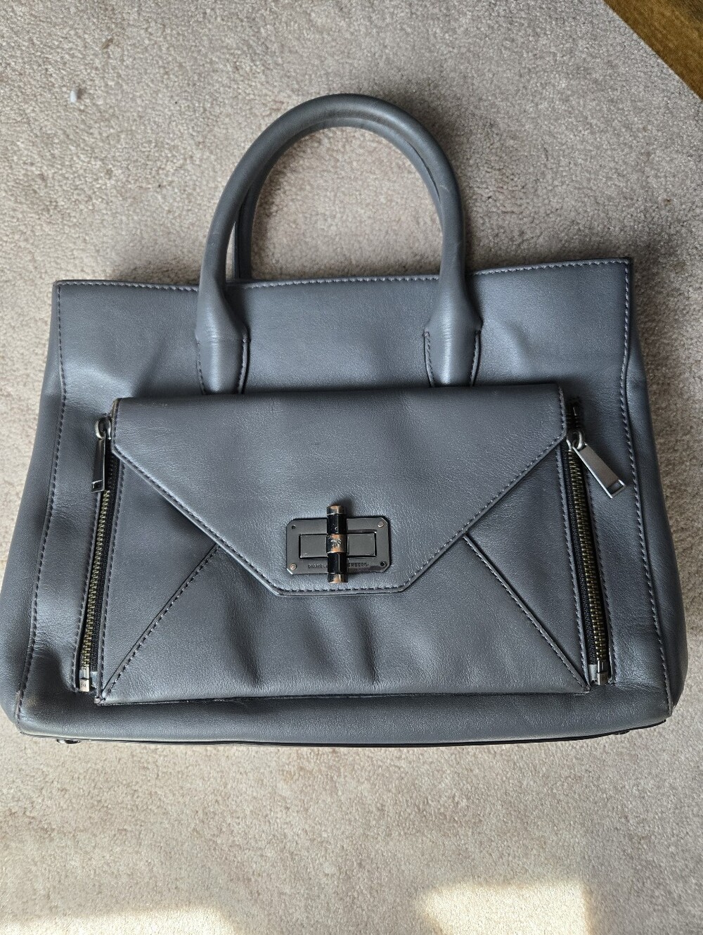 DvF Structured Grey Leather Tote Handbag